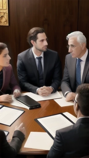 group of A Jew gathered in a meeting room with focus on the faces of the characters