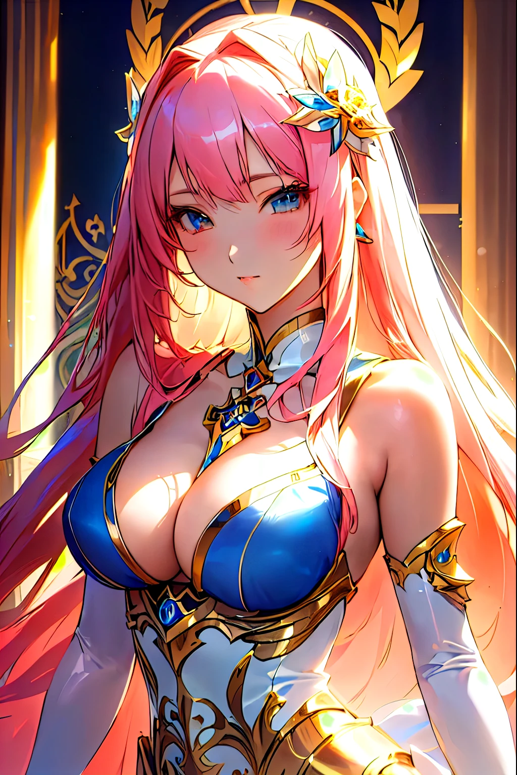 anime girl with long pink hair and blue dress posing for a picture, anime goddess, portrait knights of zodiac girl, extremely detailed artgerm, seductive anime girl, artgerm on artstation pixiv, beautiful alluring anime woman, 8k high quality detailed art, detailed digital anime art, 2. 5 d cgi anime fantasy artwork, beautiful goddess