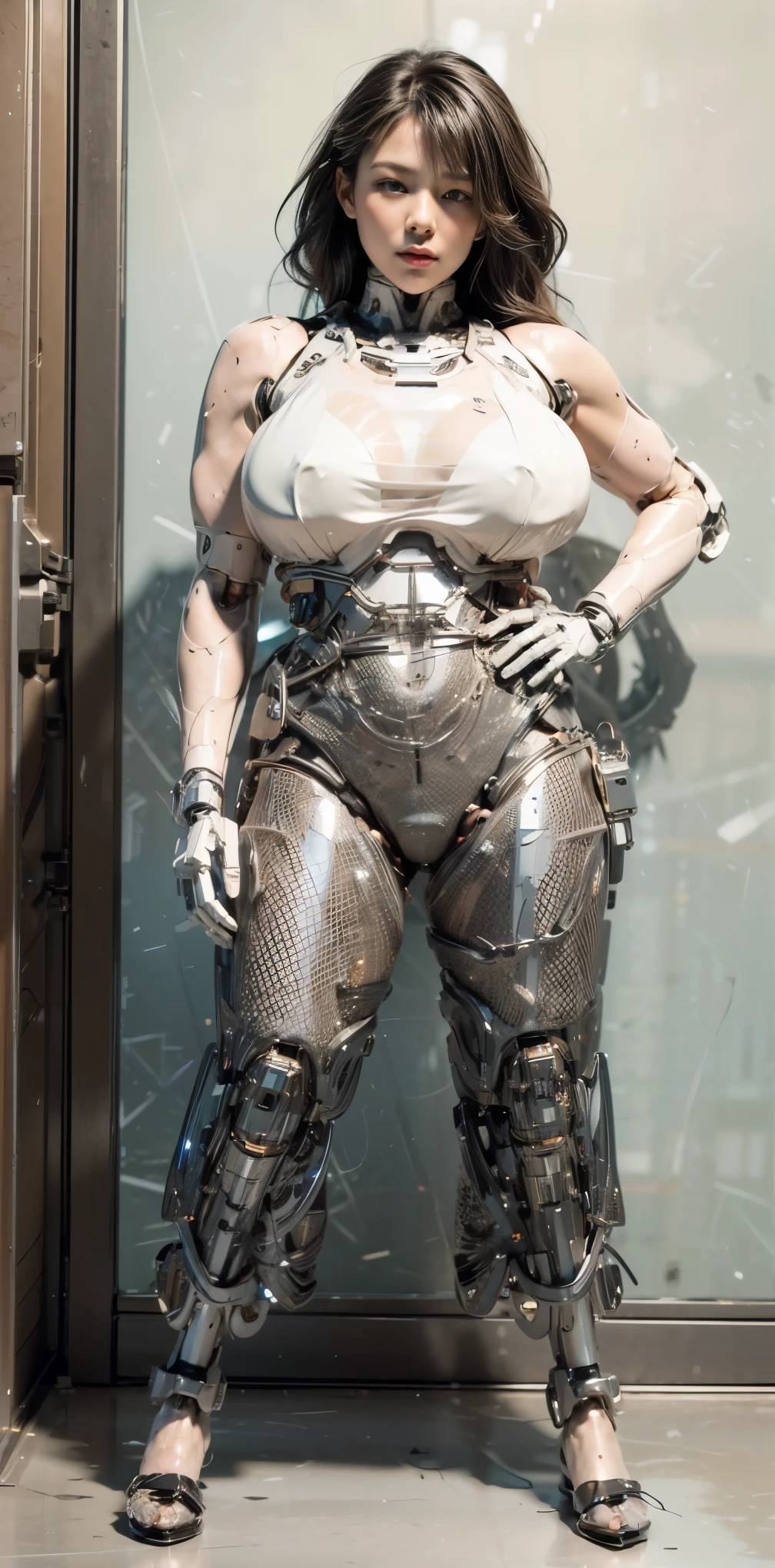 (masterpiece, best quality:1.2), (8k uhd, 16k, 32k, ultra high res), movie,official art, promotional art, movie wallpaper, extremely detailed CG unity 4k wallpaper, ultimately intricate details, white background, full body, concept art, production art, (Mechanical components:1.5),(mechanical prosthesis:1.5), mechanical wings, wings, highres, (realistic, photo-realistic:1.2), physically-based rendering, machinery, reflection, realistic, cyberpunk, symmetric front view close up head shot eyes symmetry face very sharp focus realistic award winning matte drawing cinematic lighting 1girl, robot, slim, fair skin,delicate face, tights,shine, Bodysuit, (blond long hair),green eyes, laboratory, chip, shine,braid