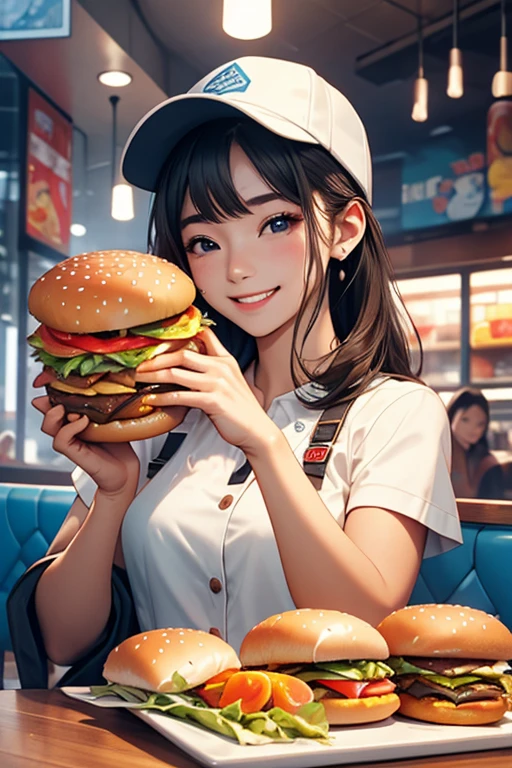highest quality、masterpiece、High sensitivity、High resolution、One Woman、part-time job、smile、Fast food、