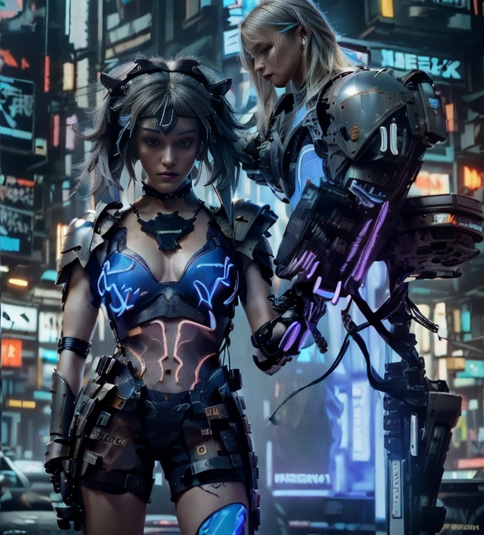 (Photorealistic:1.4) 1 beautiful girl, (((cyberpunk grey armour technological with blue neon decourations))), ((blonde straight hairs)), ultra beautiful cute, perfect, with a book that emits purple lightnings, 12k, UHD, PHOTOREALISTIC, ULTRA REALISTIC, raw photo, insane details, masterpiece, ((babe gorgeous the most beautiful in the world))