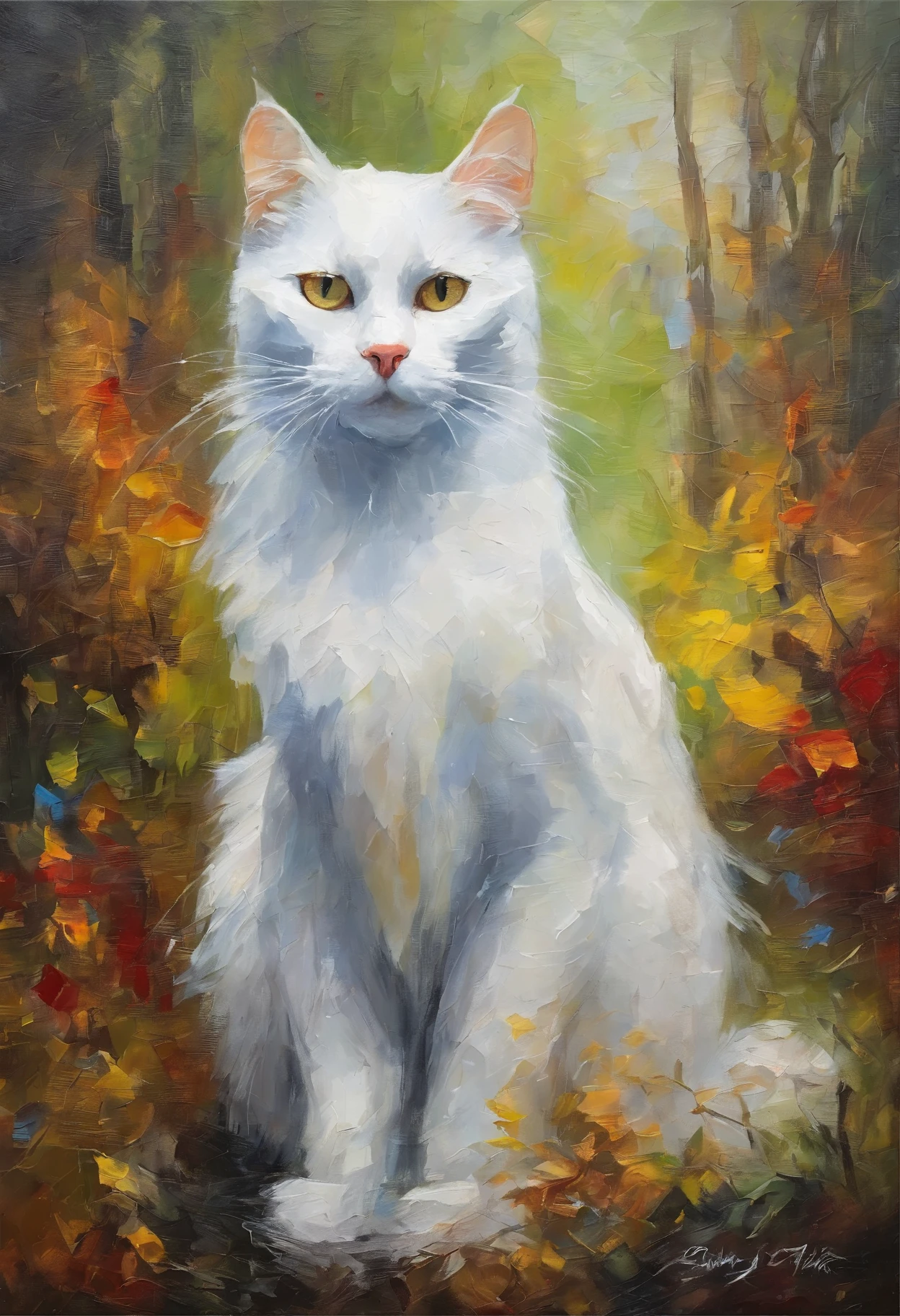 mystic cat,white cat ,in forest