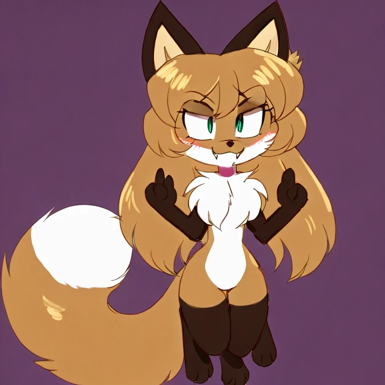 Nervous smiling, uploaded the e621, beautiful and detailed, woman (((female))) ((anthro)) Fox, (Averi, Fox girl), cinematic lighting, Fox, (anthro, fluffy fur), 1girl, anthro fox girl, body fur, curvy, , nice, cute, hot, comfortable anime-style cartoon-style, digital drawing, SFW, flat chest, green eyes, sassy, sassy hips, smug, fangs, jumping in joy, in mid air