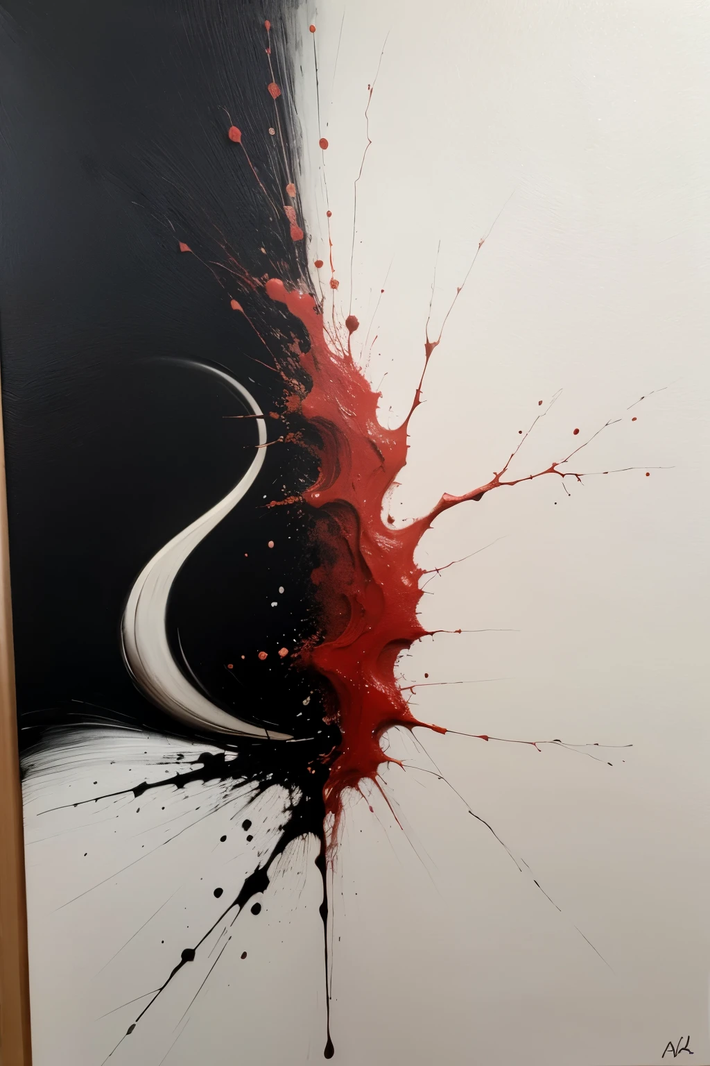 pintura abstrata com base nas cores vermelha, branco e preto