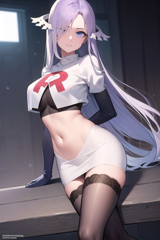 quinella, quinella, absurdly long hair, (purple eyes:1.1), long hair, parted bangs, purple hair, very long hair, hair ornament,
BREAK team rocket,team rocket uniform,white skirt,red letter R,crop top,black thigh-highs,black elbow gloves,
BREAK looking at viewer, cowboy shot,
BREAK (masterpiece:1.2), best quality, high resolution, unity 8k wallpaper, (illustration:0.8), (beautiful detailed eyes:1.6), extremely detailed face, perfect lighting, extremely detailed CG, (perfect hands, perfect anatomy),