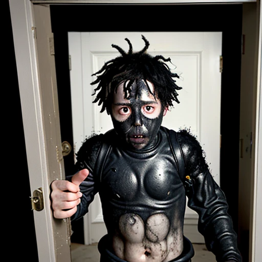 Filming a comedy about a boy covered in soot who opens a door and gets caught in an explosion