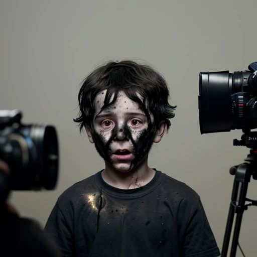 Filming of a comedy movie about a boy covered in soot caught in an explosion