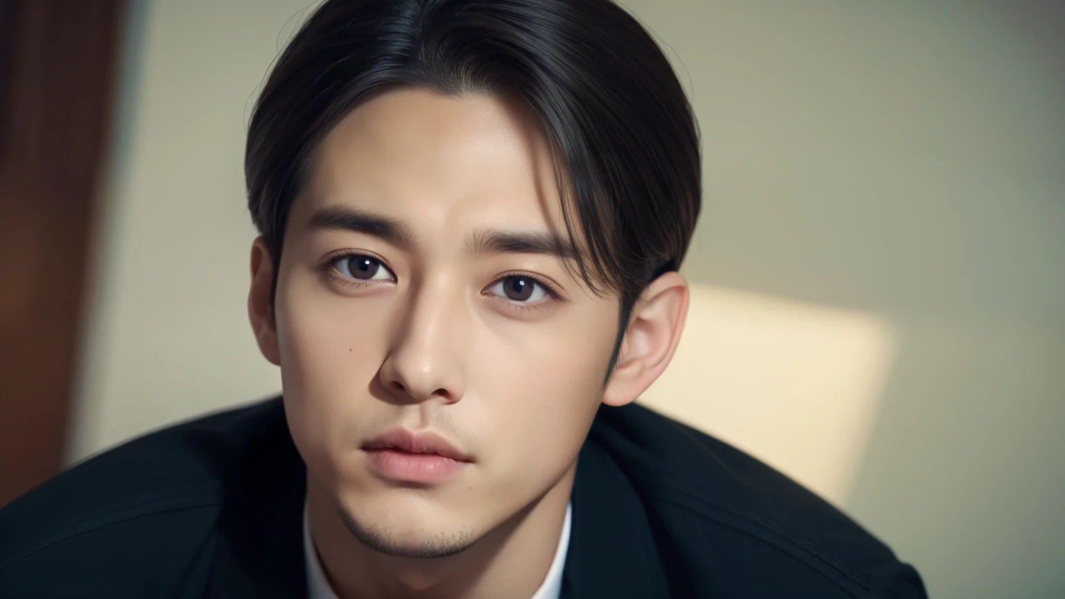 Wide forehead、Big eyes、High nose、Young handsome man。