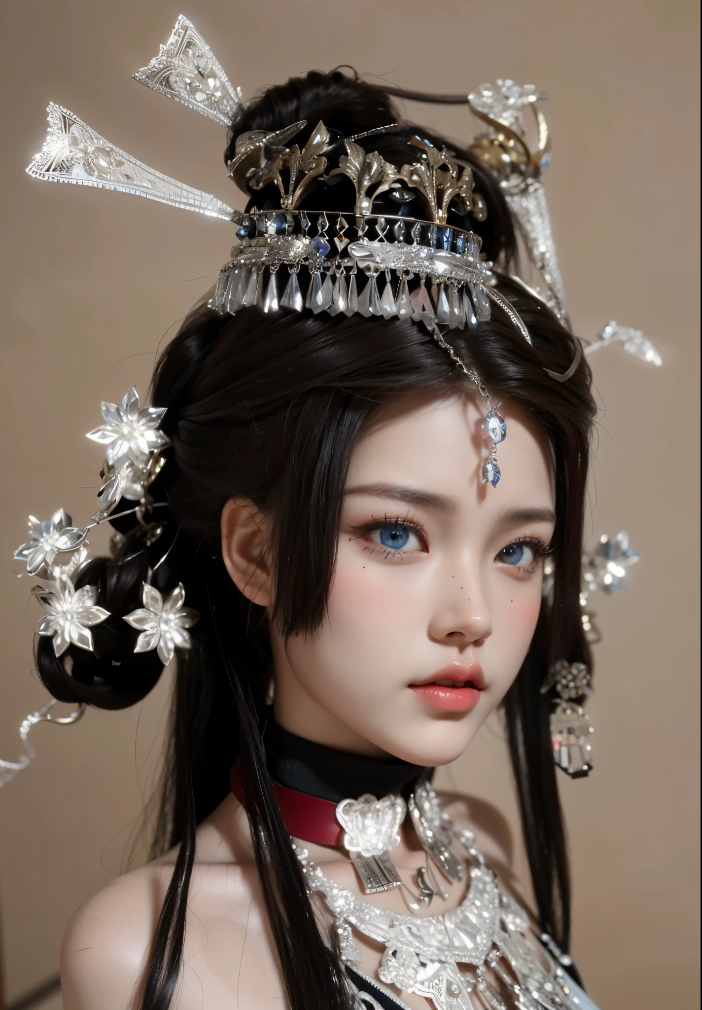 Game Art,Best image quality,Maximum resolution,8k,(A half-length photo),(portrait),(Head close-up),(Rule of Thirds),Unreal Engine 5 rendering works,20 year old girl,((Queen)),The eyes are very detailed,(Large Breasts),Elegant and noble,Light,Light线追踪,Game CG,((3D Unreal Engine)),OC rendering reflection mode,4K,Ultra-clear,Sensual,Translucent lace,Fair and plump figure,Pretty Face,Light泽凝胶涂层,身着华贵礼服的Queen,Crystal Gem Crown,Necklace jewelry,blue eyes,The tattoo is very three-dimensional,Gorgeous and intricate tattoo designs,Ultra-clear portrait,Sexy body,Temple Princess,Sapphire eyes,Gorgeous clothes,Exquisite silver jewelry