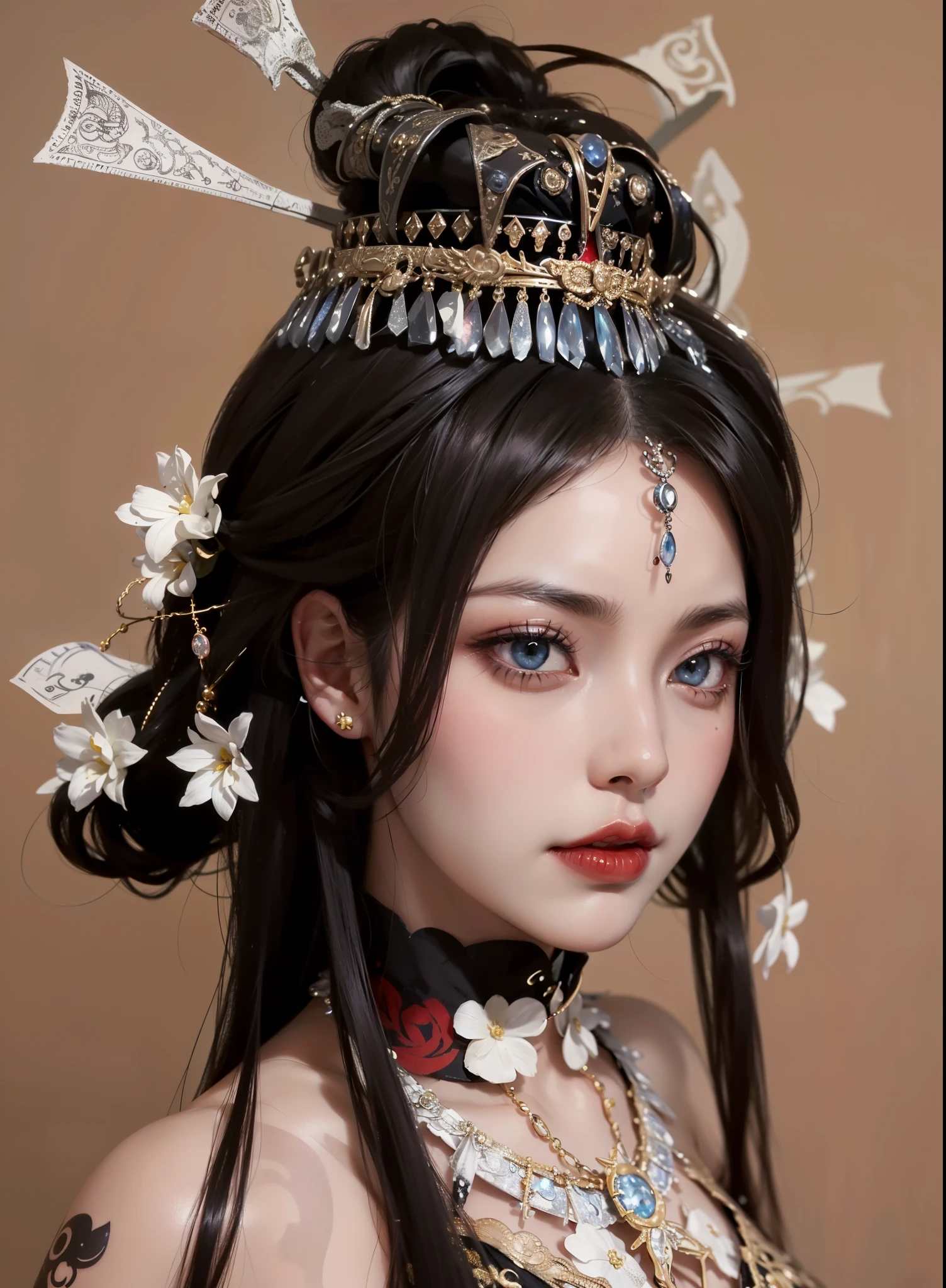 Detailed image quality，Witch Pandora，wing, Succubus Theme，堕落Angel，Excellent，scary，Secret Terror，Tentacles，With eyes，Uncanny Valley Effect，Beast Blood Moon，skeleton，vampire，Hellfire，Dark Queen，Angel，magician magic witch，16岁Angel，Eyes are blue(Pupils as deep as the starry sky)，Gorgeous tattoo designs all over the body，Surreal photos(8K picture quality，Rich in details)，Dark eyeshadow，Sexy thick lips(Red lipstick)，Tattoo designs on body，Dark Queen，Cleopatra，Wearing luxurious gold jewelry，Lace Print，