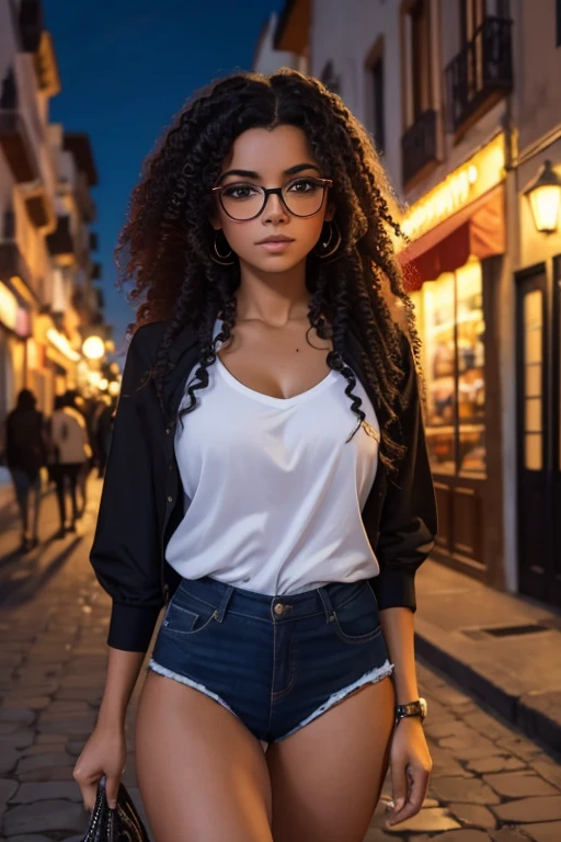 Noche en la ciudad, professional photography(cuerpo completo), High Definition, 8k, 1 chica, [[cabello rojo natural](tomado con un gancho),[ojos grandes celestes]](lentes), (((rostro muy detallado) extremadamente bello) algunas pecas sobre su mejillas), pecho grande((big discount)), blusa blanca [Translucent], falda negra(ajustada), 