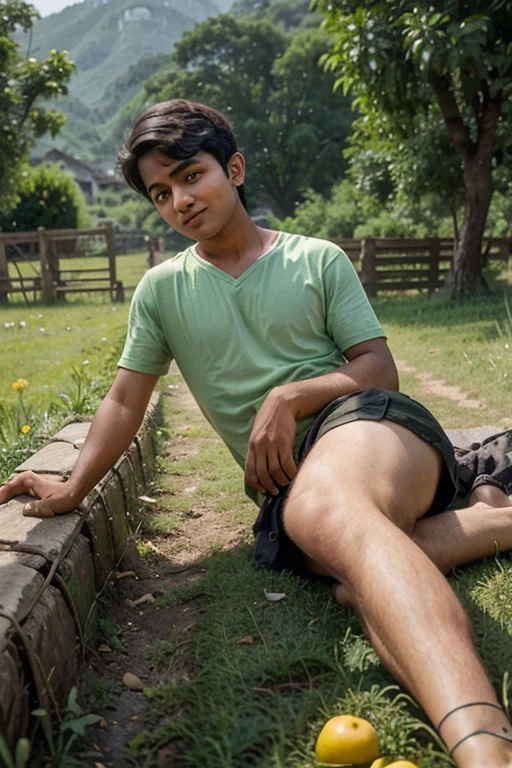 A sexy indian man wearing a tank top, penis,homoerotic, messy hair, detailed face and eyes, head to thighs on focus , in a forest, (handsome face ),nsfw, serious expression , angry expression ,