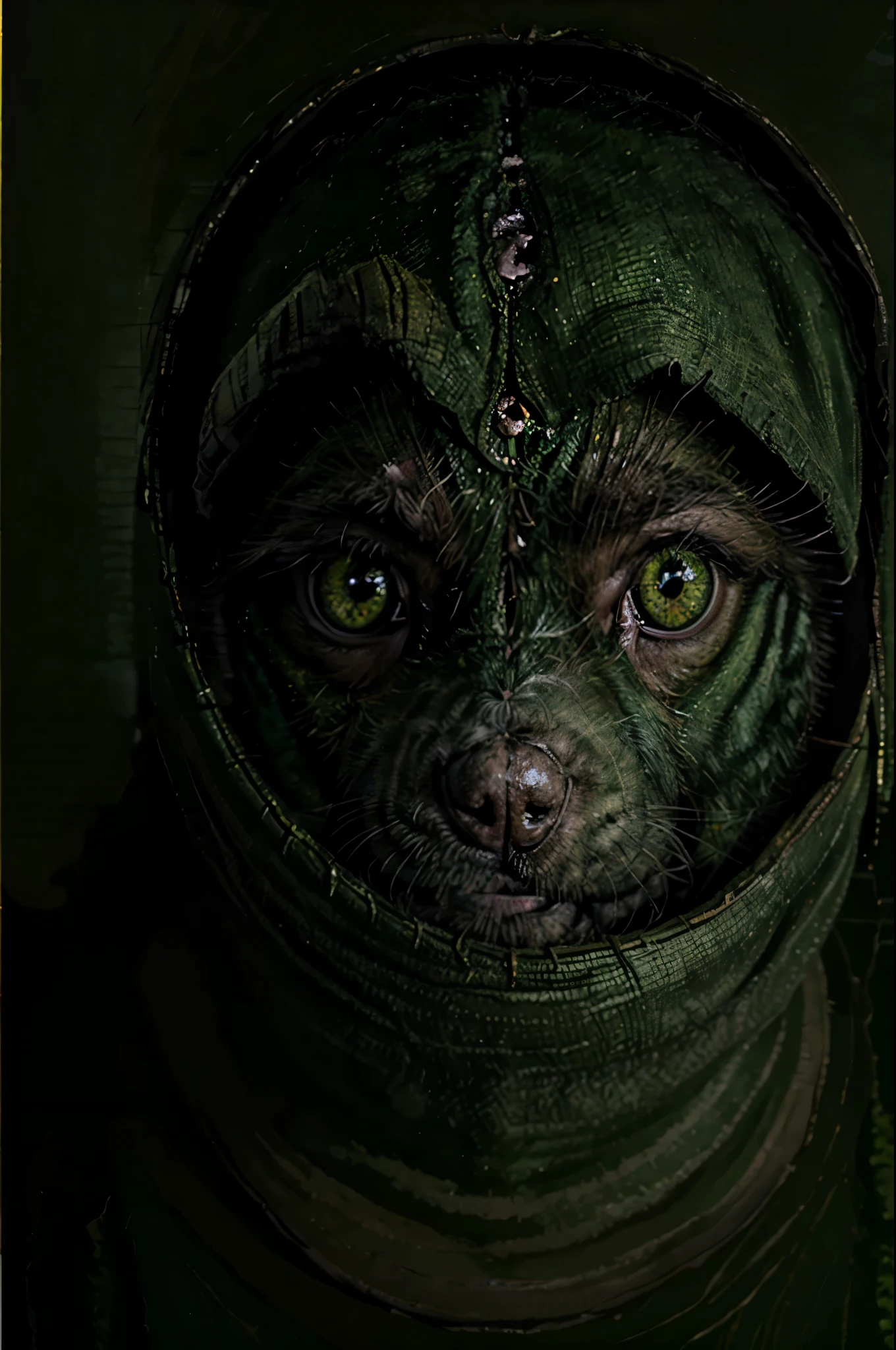 puppy with green eys in oil painting