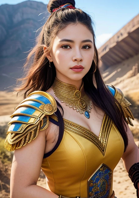 "Imagine the warrior queen with a confident yet regal expression, radiating both strength and warmth. Consider subtle facial features that highlight her beauty without compromising her commanding presence. Experiment with a hairstyle that complements her thicker figure, perhaps cascading in waves or braids that add to her majestic allure.
When designing the armor, ensure that it accentuates her curves and provides a sense of both protection and elegance. Consider embellishments like intricate engravings or gemstones that symbolize her royal status. Integrate elements that convey a sense of cultural richness or fantasy, allowing the armor to tell a story about her lineage and the battles she has faced.
For her attire, think about incorporating layers of fabric that flow with her movements, adding a dynamic and visually appealing aspect to the illustration. Choose colors that not only complement the armor but also enhance the overall composition. Play with textures to add depth to the illustration, whether it's the smoothness of metal or the softness of fabrics.
In terms of the background, envision a setting that complements her character—whether it's a mystical landscape, a grand throne room, or a battlefield. Consider adding symbols or motifs that reinforce her role as a warrior queen, creating a cohesive narrative within the illustration.
Lastly, pay attention to the lighting to emphasize the contours of her figure and enhance the overall mood of the scene. Strive to create a balanced yet captivating composition that captures the essence of a powerful, attractive, and beautifully thick warrior queen."