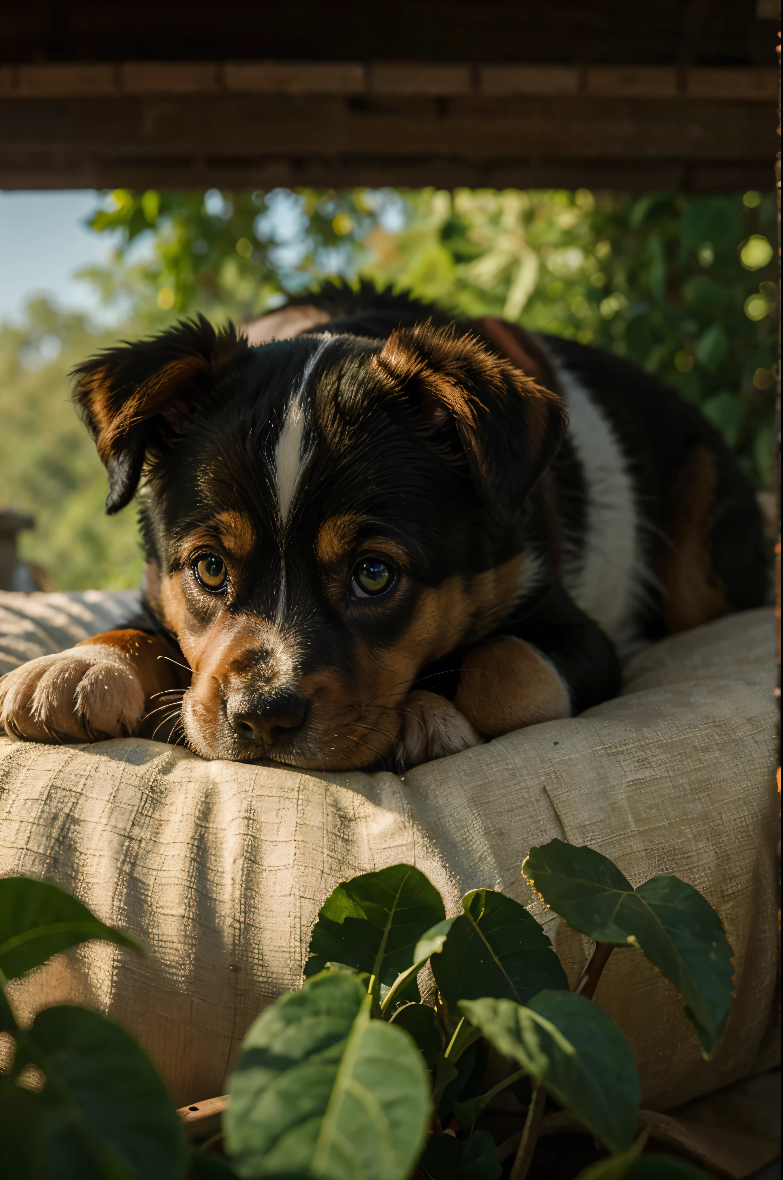 puppy with green eys in oil painting