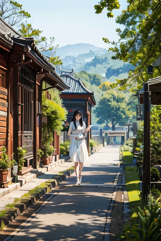 highest quality、masterpiece、High sensitivity、High resolution、One Woman、Pet Dog、stroll、