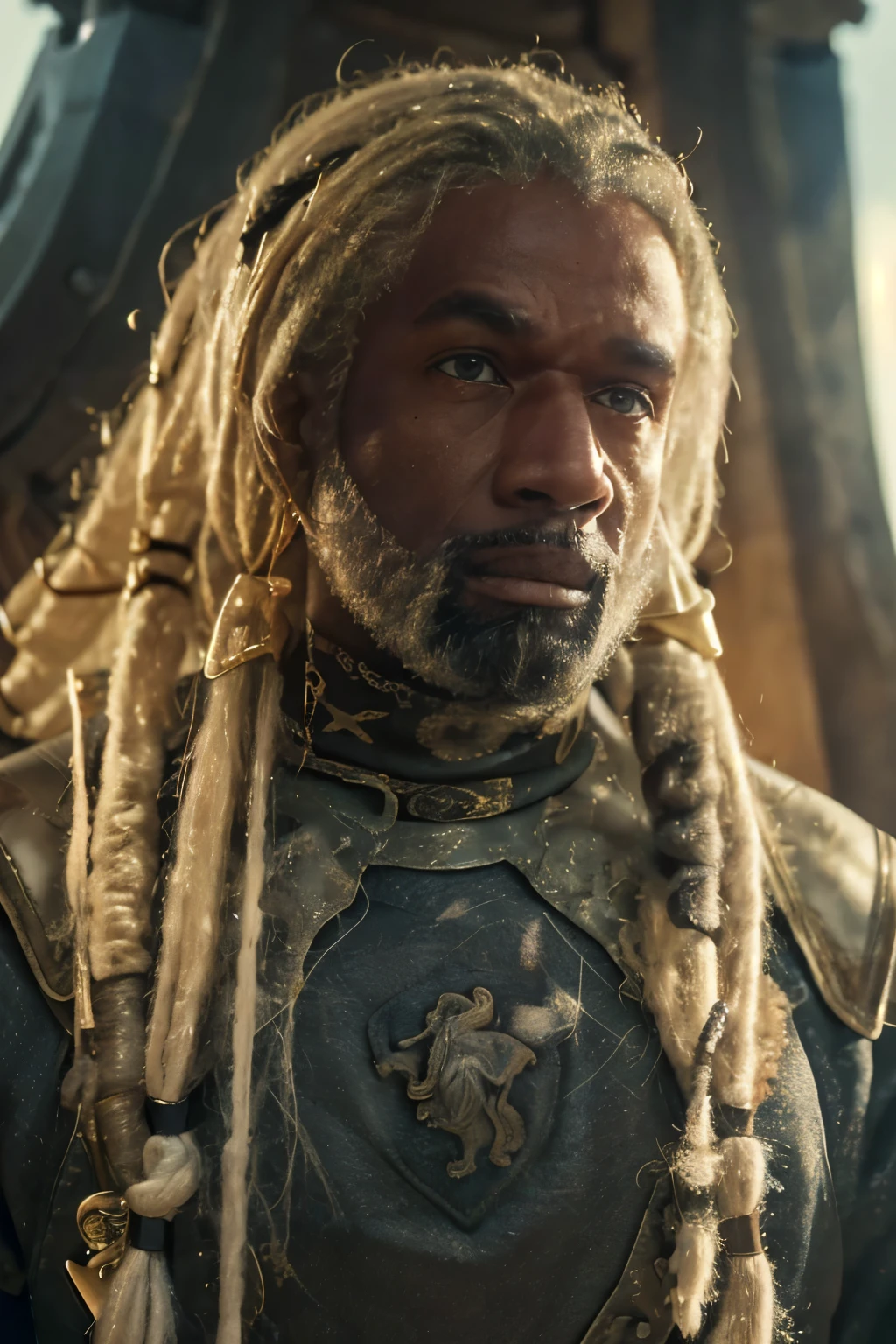 (((Cinematic epic poster))) of Corlys Velaryon , a old Black Man, 60 years old, ((white dreadlock hair)), wearing a combat armor, Gothic style, (((detailed face))), (a detailed RAW photo of a ), (master part:1.0), (best quality:1.4), (Ultra Highres:1.2), (photorealistic:1.4), 8K resolution, Canon EOS R5, 50 millimeters, Absurd, Ultra Detailed, sharp focus, Cinematic lighting, detailed face, (ULZZANG-6500-V1.1), detailed skin texture, pale skin, chest round, (pale :0.5), Cinematic lighting. (((Abstract wave dark background, cinematic lighting )))