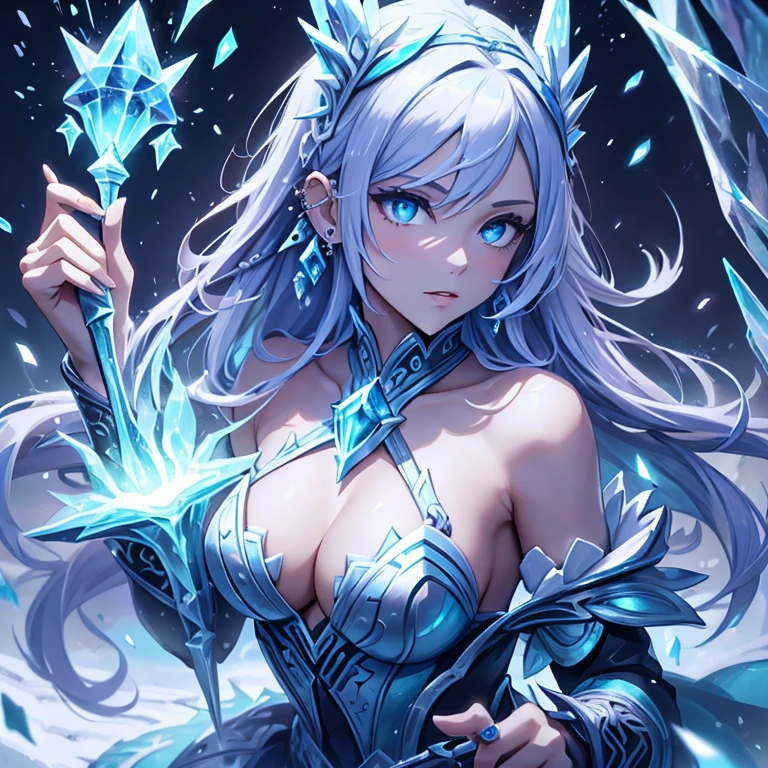 (better quality,ultra-detailed,Realistic:1.37)、1girl, she is using magic spell,IceMagicAI,she is using ice magic ;she is wearing very sexy outfit,small skirt,we see her lingerie colored, porte jarretelle,milf 30 years、(piercing eyes:1.5)、look agressif、elegant outfit、ice  magicarcs dancing around、hold a large magic scepter enchanted with frost magic,outside, scene of launching an spell with a magic circle,  corps entier,