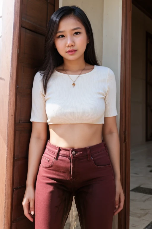 Indonesian face girl, peeing pants on purpose