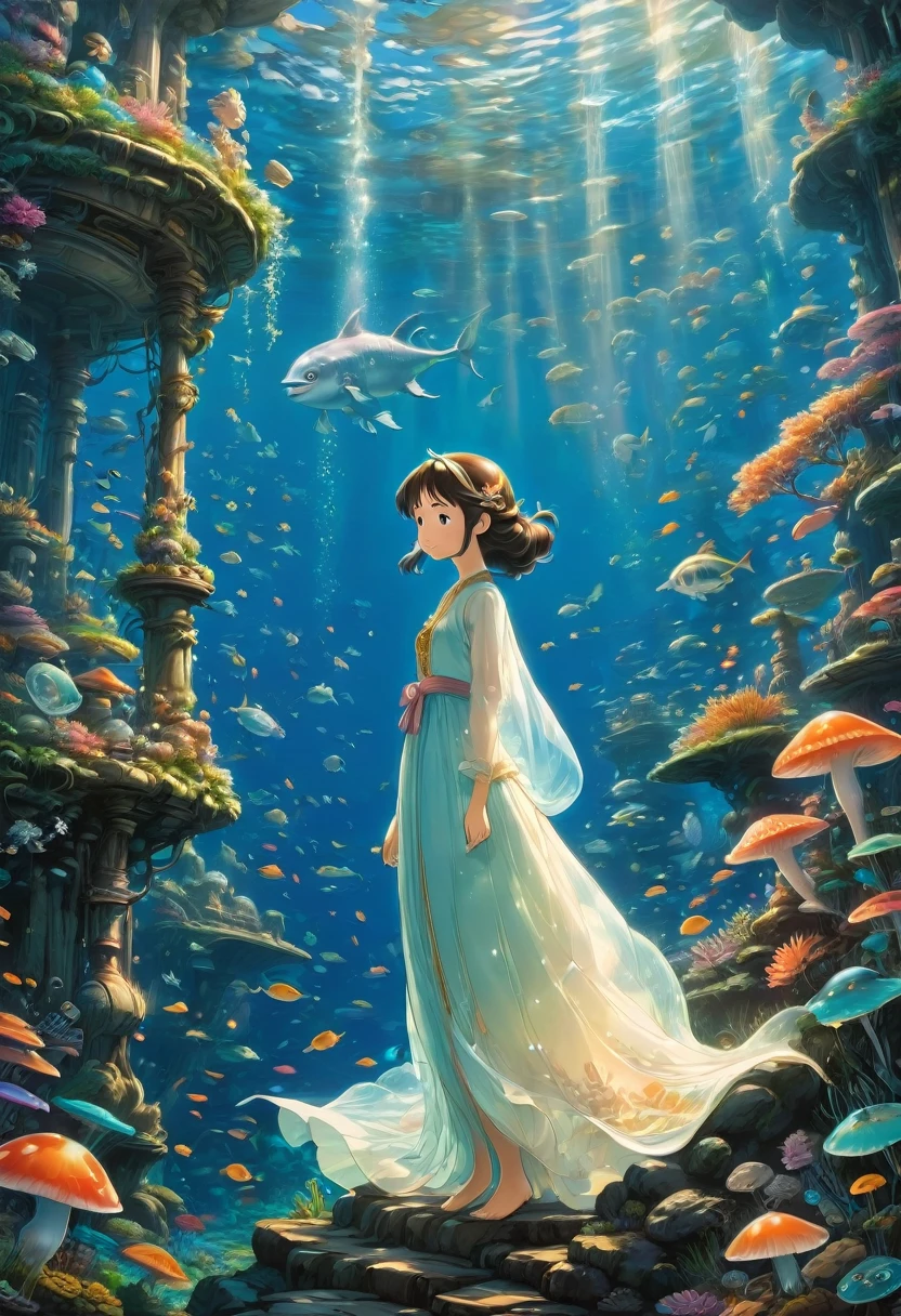 Mermaid Princess, by Studio Ghibli, best quality, masterpiece, very aesthetic, perfect composition, intricate details, ultra-detailed