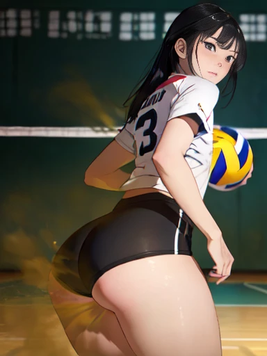 ((velocity)),Attacked by farts, (((Women farting))),(girl farting while stand)),velocity,)(a female volleyball athlete),(wearing a school volleyball player clothes),(her butt facing screen) (long black hair),(Asian woman),(volleyball court ),(masterpiece:1.2、top-quality, best-quality)、(the Extremely Detailed CG Unity 8K Wallpapers、ultra-detailed、Best Shadows)、(Detailed background)、(The best lighting、extremely delicate and beautiful)、depth of fields、1girl in、solo、upward looking gaze、embarrassed expression, blushing