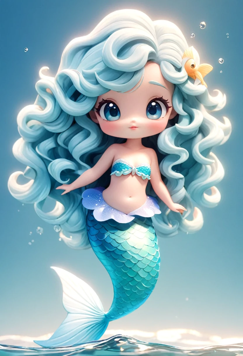 
        
       Bright, cute and beautiful little mermaid girl with light blue big wavy long curly hair and fish tail. Cute 3D cartoon style, accurate anatomy, extremely delicate textured cartoon character, clear and detailed animation, high quality cartoon character, high quality realistic
           