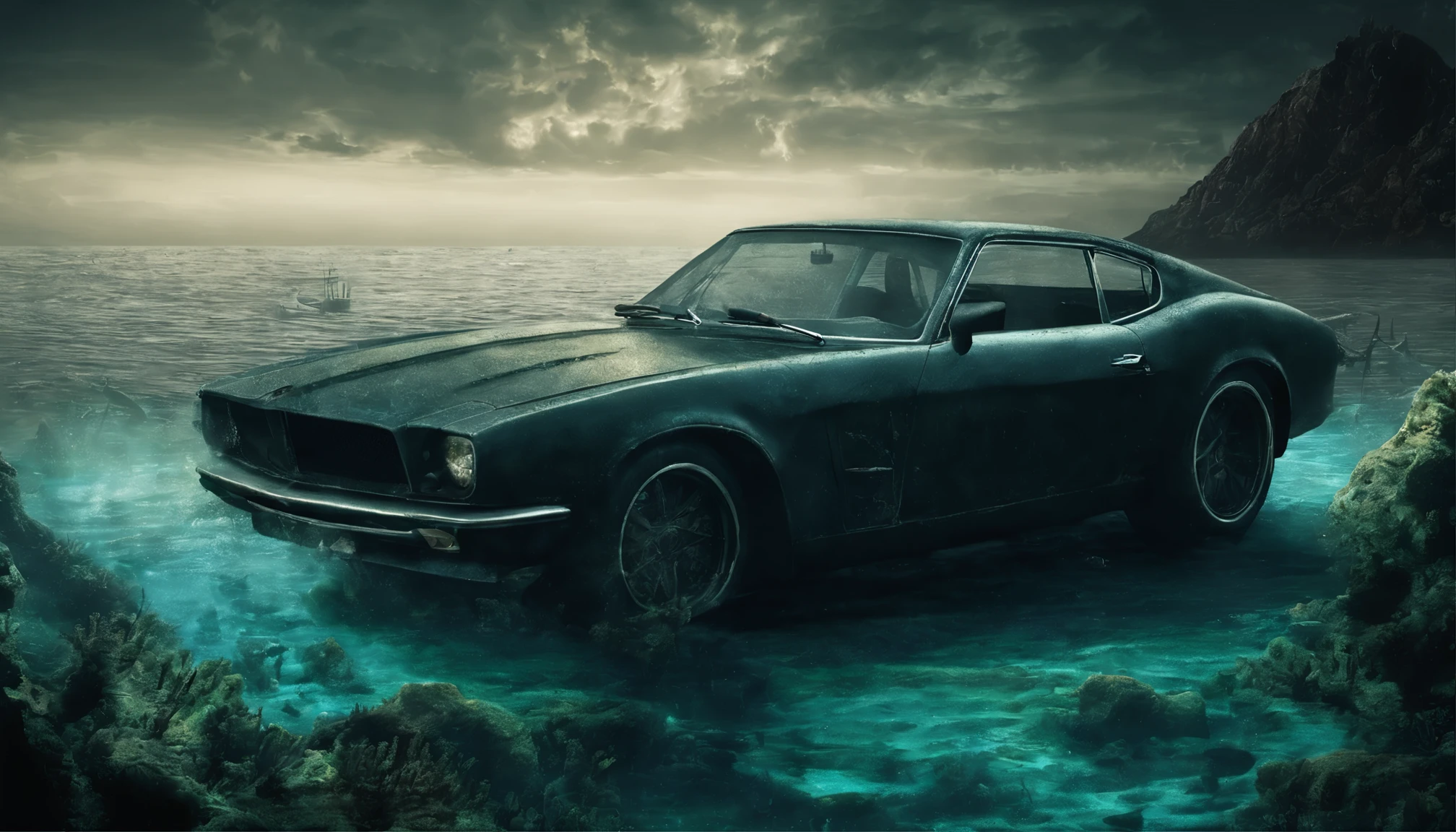 There's a sports car at the bottom of the ocean, surrounded by marine life. Light breaks through the water, creating mystical lighting. The car is partially covered with seaweed and coral, which emphasizes his prolonged stay under water. A variety of fish and other marine life swim around.
Details for creating a picture:
Main object:
sports car (Sports car).
Clean lines and modern car design, but with elements of corrosion and fouling by algae and corals.
ambient:
Ocean floor, covered with sand and stones.
Marine flora: algae, armed, sea grass.
Marine fauna: various types of fish, Maybe, small sharks, Jellyfish.
Lighting & Atmosphere:
Scattered light, penetrating through the water from above, creating soft light rays.
Shadows & Depth, giving the image realism.
Bluish and greenish shades, characteristic of the underwater environment.
Additional elements (Optional):
Shipwrecks or old chests in the distance to add ambience.
little air bubbles, rising from the car.
Style and mood:
Realistic style with high detail.
Mystical and slightly mysterious atmosphere.
Combination of modern and natural.
Technical specifications:
a high resolution.
Realistic stylization.
Detailed elements of the car and the underwater world.
Effective use of light and shadow to create depth and realism.