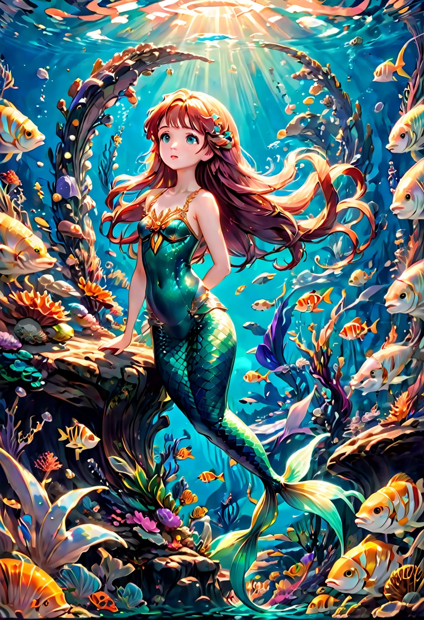 Mermaid Princess, by Studio Ghibli, best quality, masterpiece, very aesthetic, perfect composition, intricate details, ultra-detailed