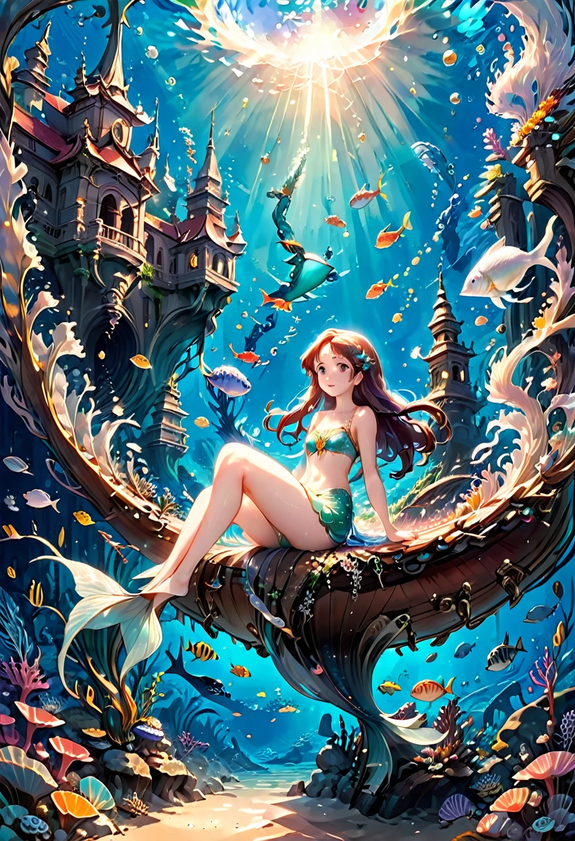 Mermaid Princess, by Studio Ghibli, best quality, masterpiece, very aesthetic, perfect composition, intricate details, ultra-detailed
