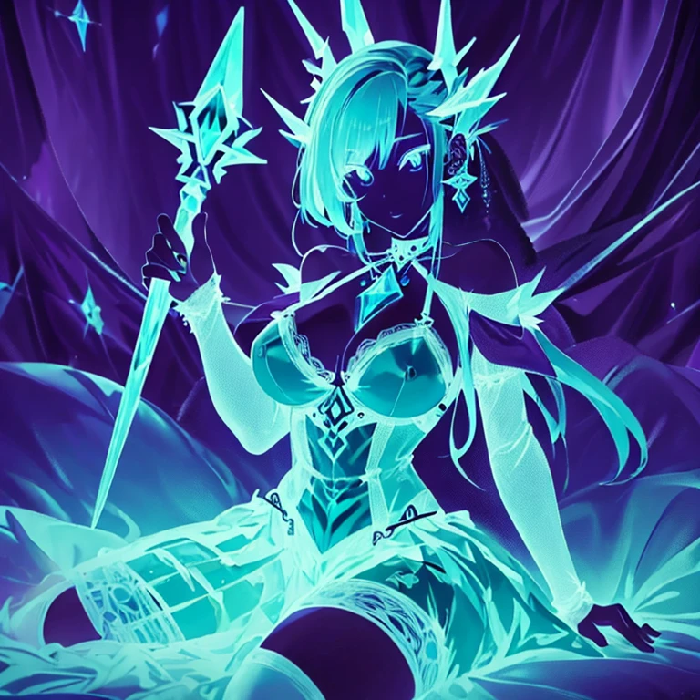 (better quality,ultra-detailed,Realistic:1.37)、1girl, she is using magic spell,IceMagicAI,she is using ice magic ;she is wearing very sexy outfit,small skirt,we see her lingerie colored, porte jarretelle,milf 30 years、(piercing eyes:1.5)、look agressif、elegant outfit、ice magicarcs dancing around、hold a large magic scepter enchanted with frost magic,outside, scene of launching an spell with a magic circle, corps entier,only lingerie