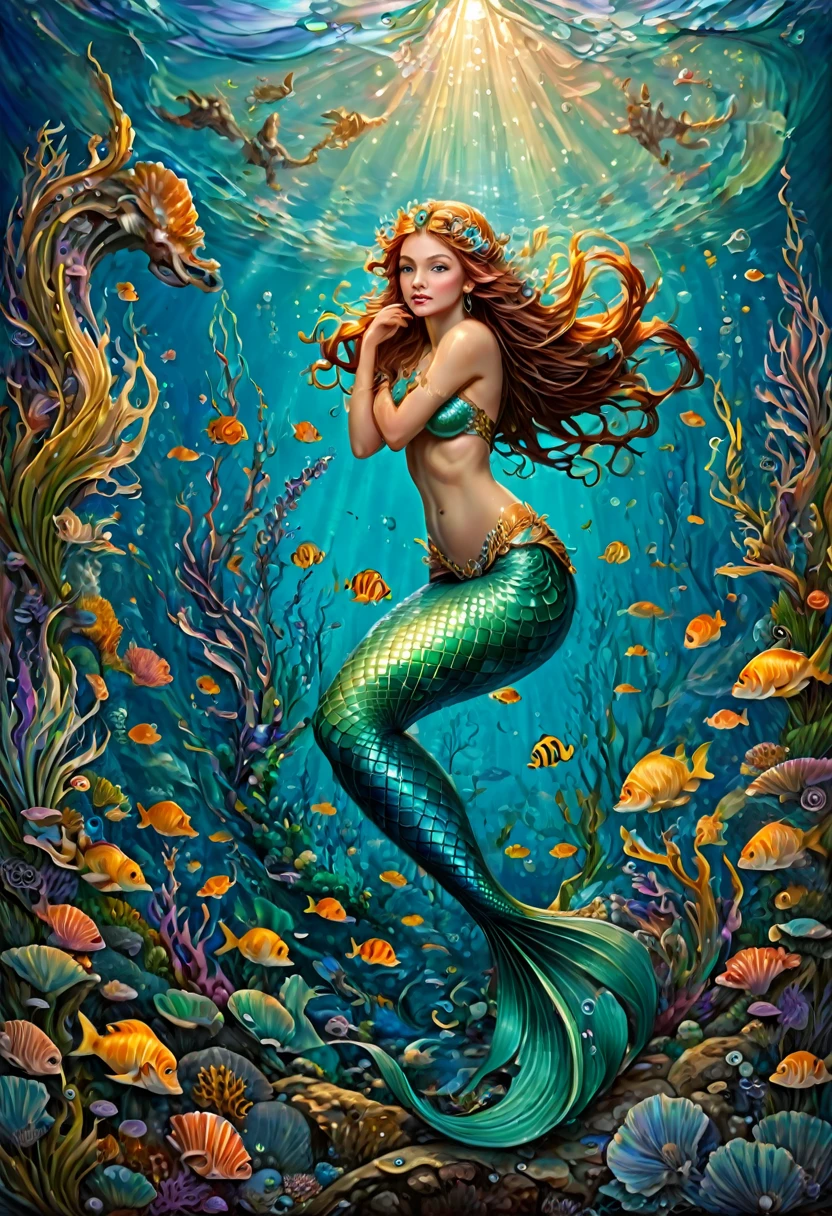 Mermaid Princess, by Jeremias Ketner, best quality, masterpiece, very aesthetic, perfect composition, intricate details, ultra-detailed