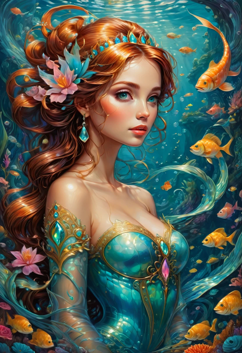 Mermaid Princess, by Jeremias Ketner, best quality, masterpiece, very aesthetic, perfect composition, intricate details, ultra-detailed