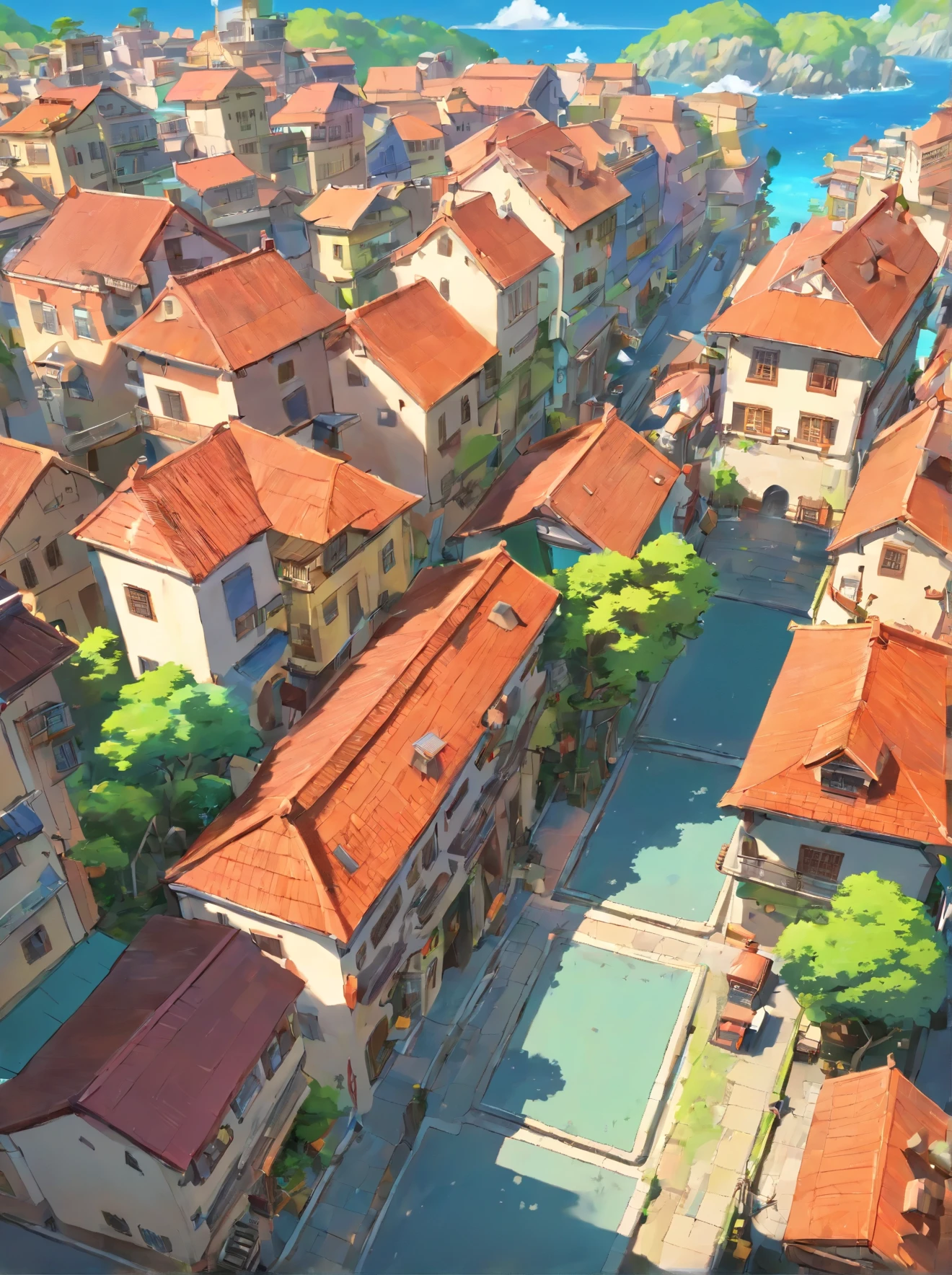 mapa do jogo, View in 3rd person, mapa da cidade, com apartamento, with buildings, com escola, alta qualidade, Next Sea, ((..3d)), Very detailed, master part