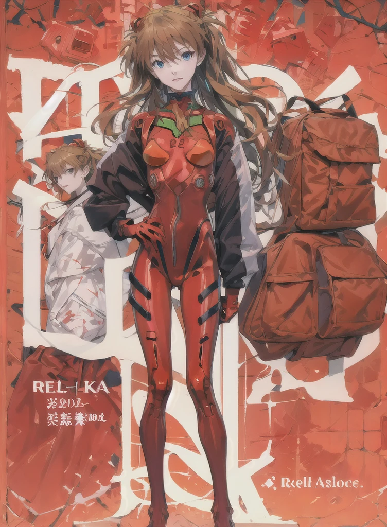 ral-vlntxplzn standing of souryuu asuka langley interface headset, red bodysuit magazine cover