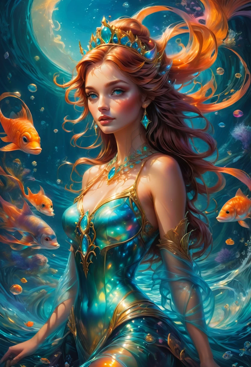 Mermaid Princess, by Peter Mohrbacher and Brandon Woelfel, best quality, masterpiece, very aesthetic, perfect composition, intricate details, ultra-detailed