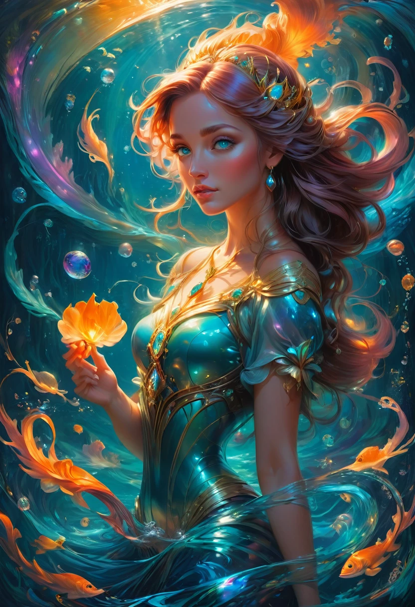 Mermaid Princess, by Peter Mohrbacher and Brandon Woelfel, best quality, masterpiece, very aesthetic, perfect composition, intricate details, ultra-detailed