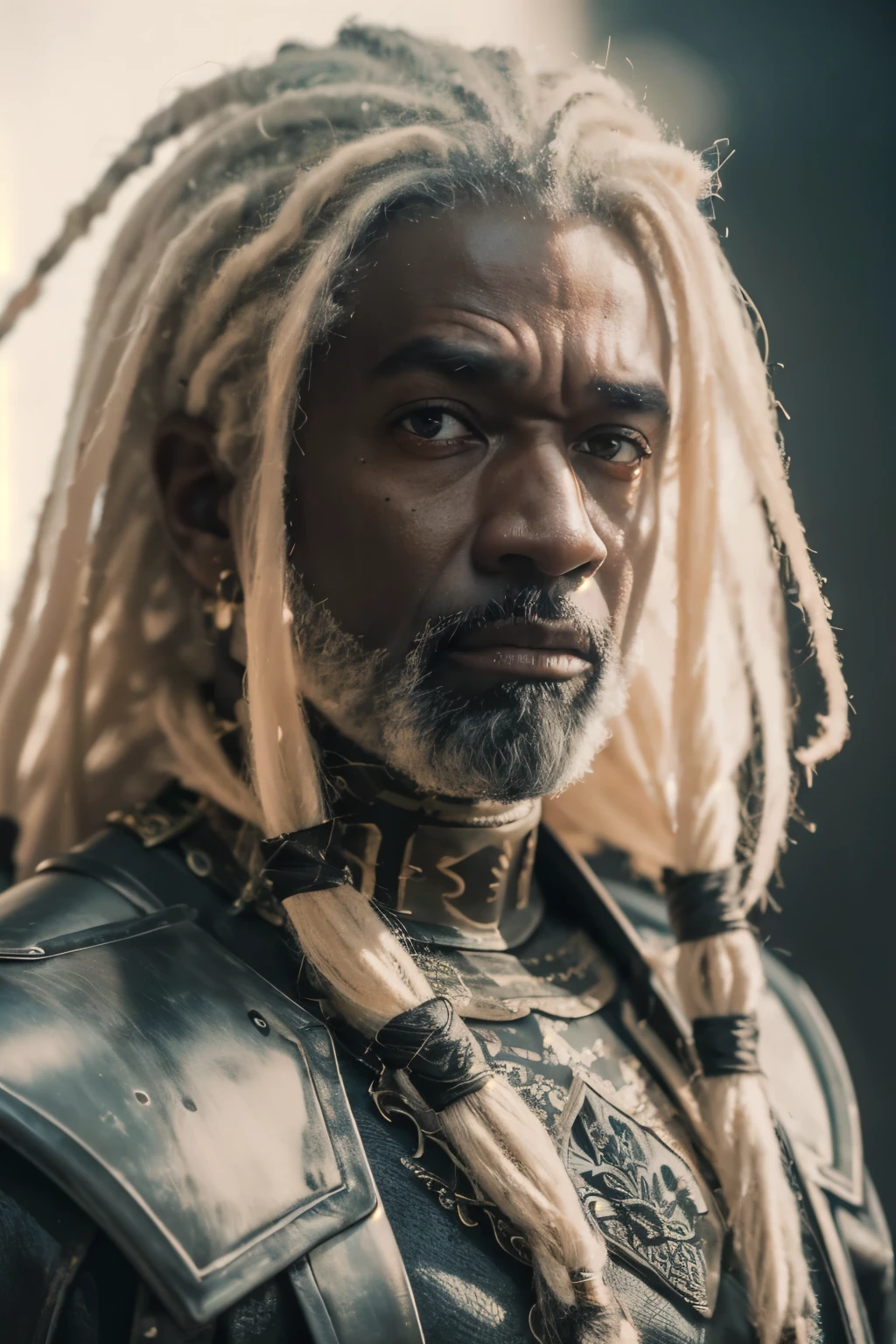 (((Cinematic epic poster))) of Corlys Velaryon , a old Black Man, 60 years old, ((white dreadlock hair)), wearing a combat armor, Gothic style, (((detailed face))), (a detailed RAW photo of a ), (master part:1.0), (best quality:1.4), (Ultra Highres:1.2), (photorealistic:1.4), 8K resolution, Canon EOS R5, 50 millimeters, Absurd, Ultra Detailed, sharp focus, Cinematic lighting, detailed face, (ULZZANG-6500-V1.1), detailed skin texture, pale skin, chest round, (pale :0.5), Cinematic lighting. (((Abstract flame background, cinematic lighting )))