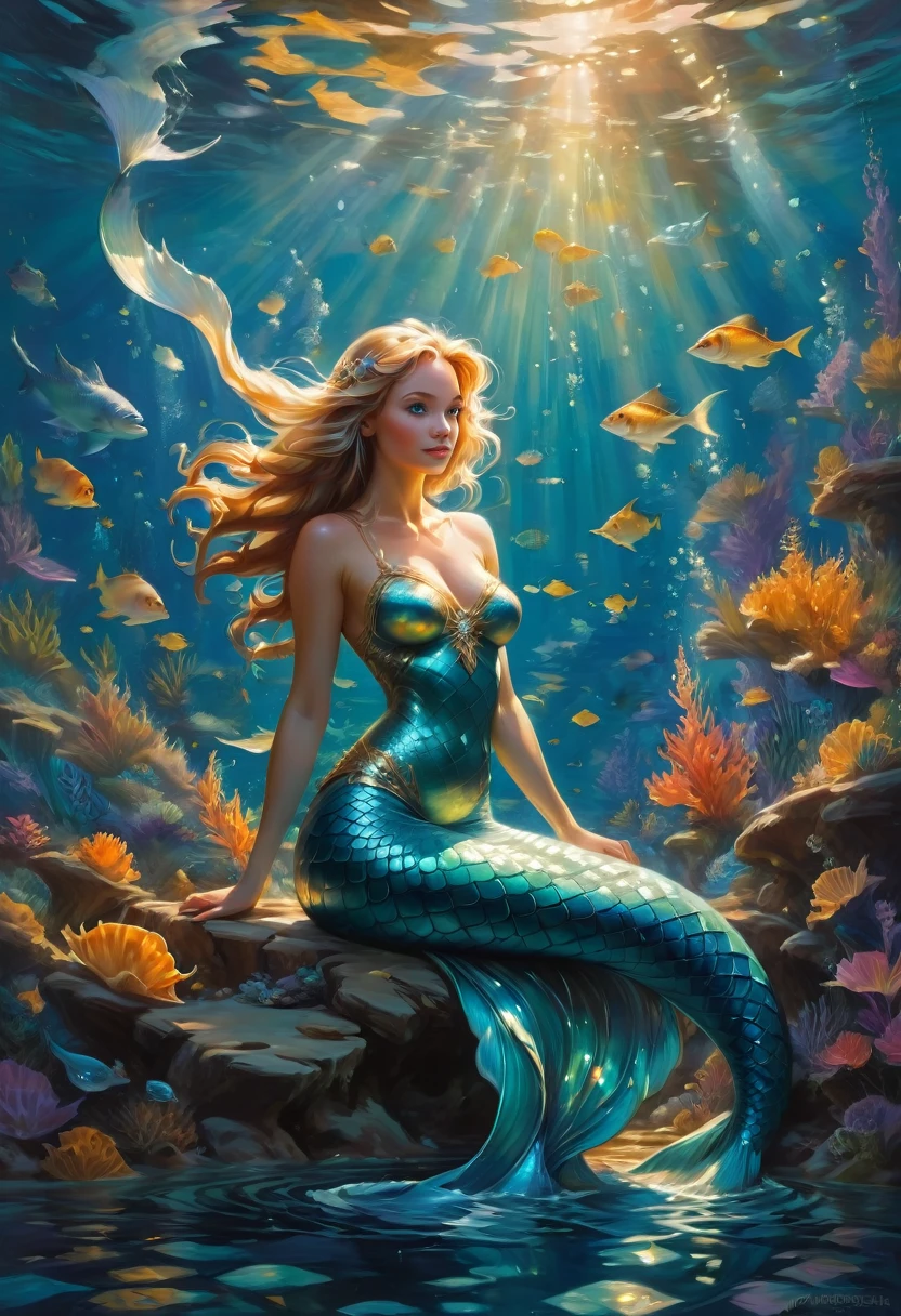 Mermaid Princess, by Greg Manchess and Brandon Woelfel, best quality, masterpiece, very aesthetic, perfect composition, intricate details, ultra-detailed