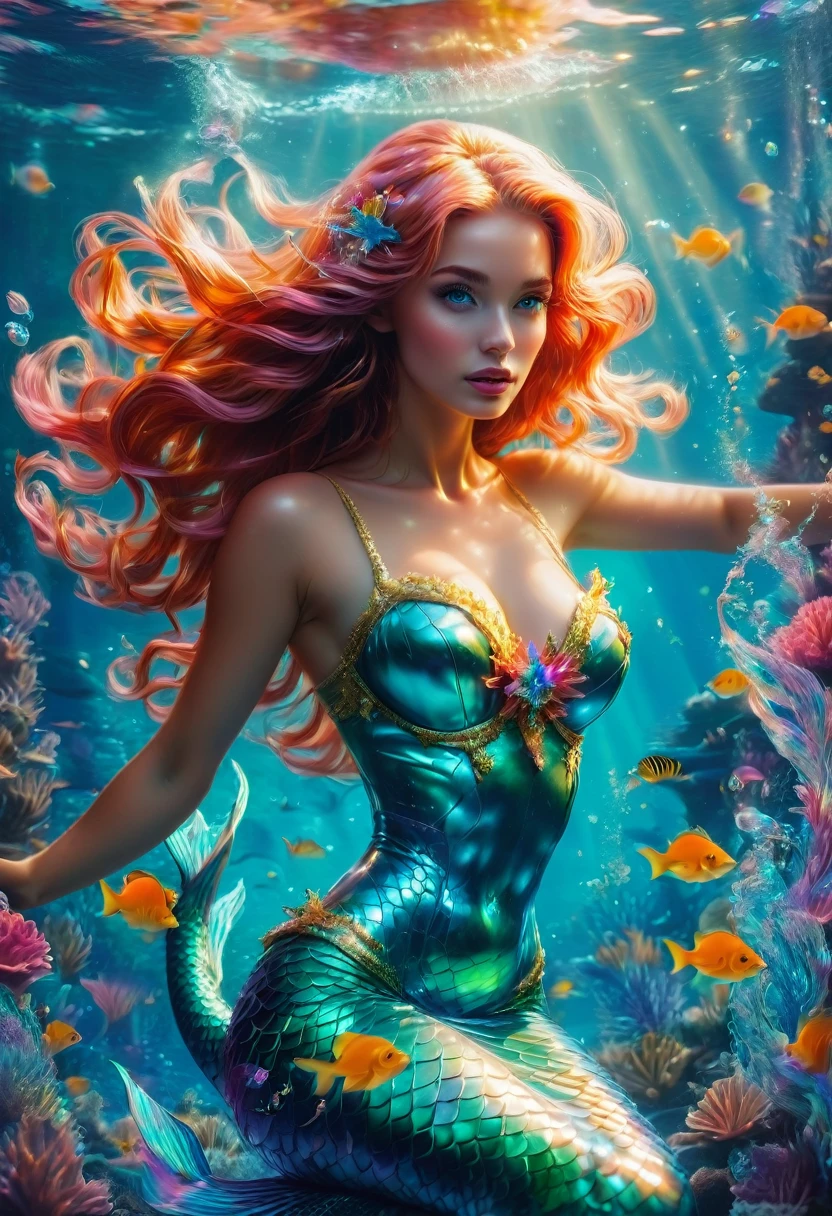 Mermaid Princess, by Tyler Shields and Brandon Woelfel, best quality, masterpiece, very aesthetic, perfect composition, intricate details, ultra-detailed