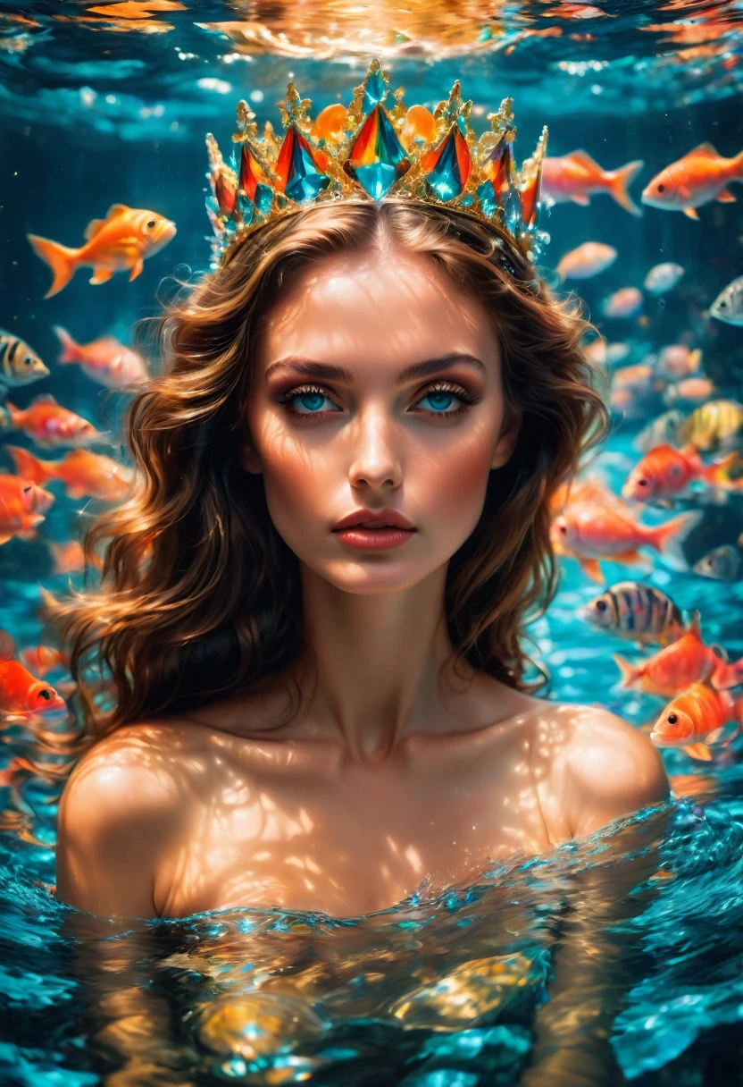 Mermaid Princess, by Helmut Newton and Brandon Woelfel, best quality, masterpiece, very aesthetic, perfect composition, intricate details, ultra-detailed