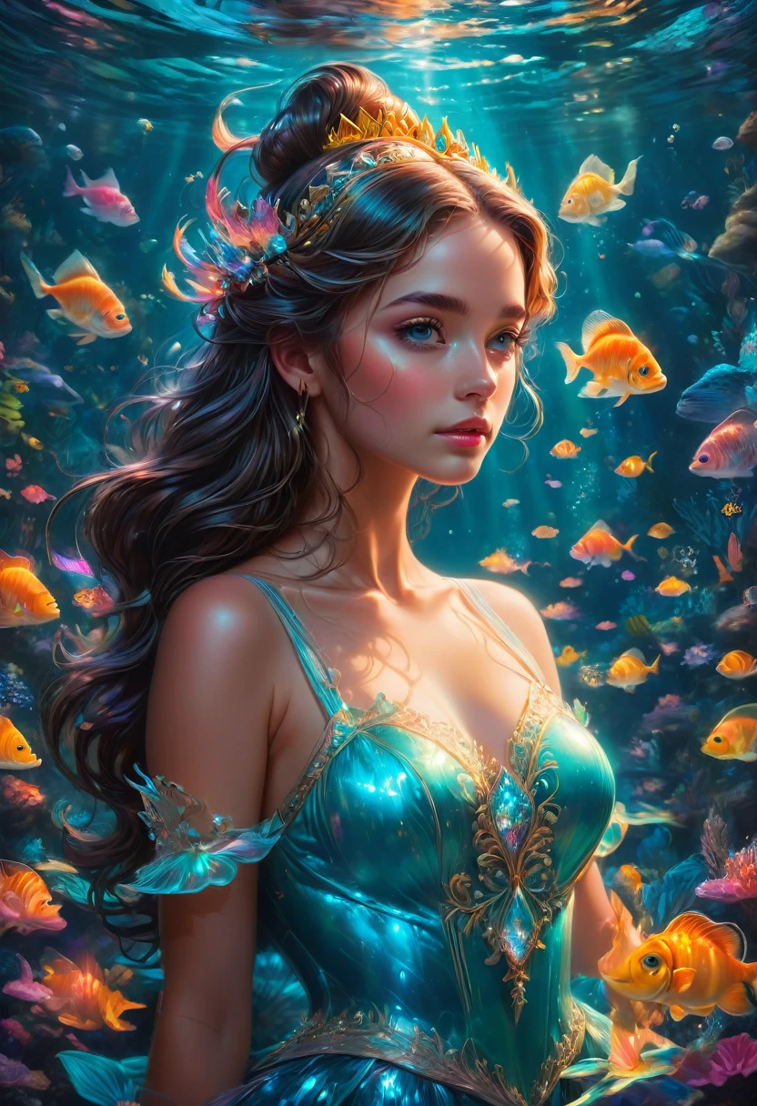 Mermaid Princess, by Manuel Fernandez Garcia and Brandon Woelfel, best quality, masterpiece, very aesthetic, perfect composition, intricate details, ultra-detailed