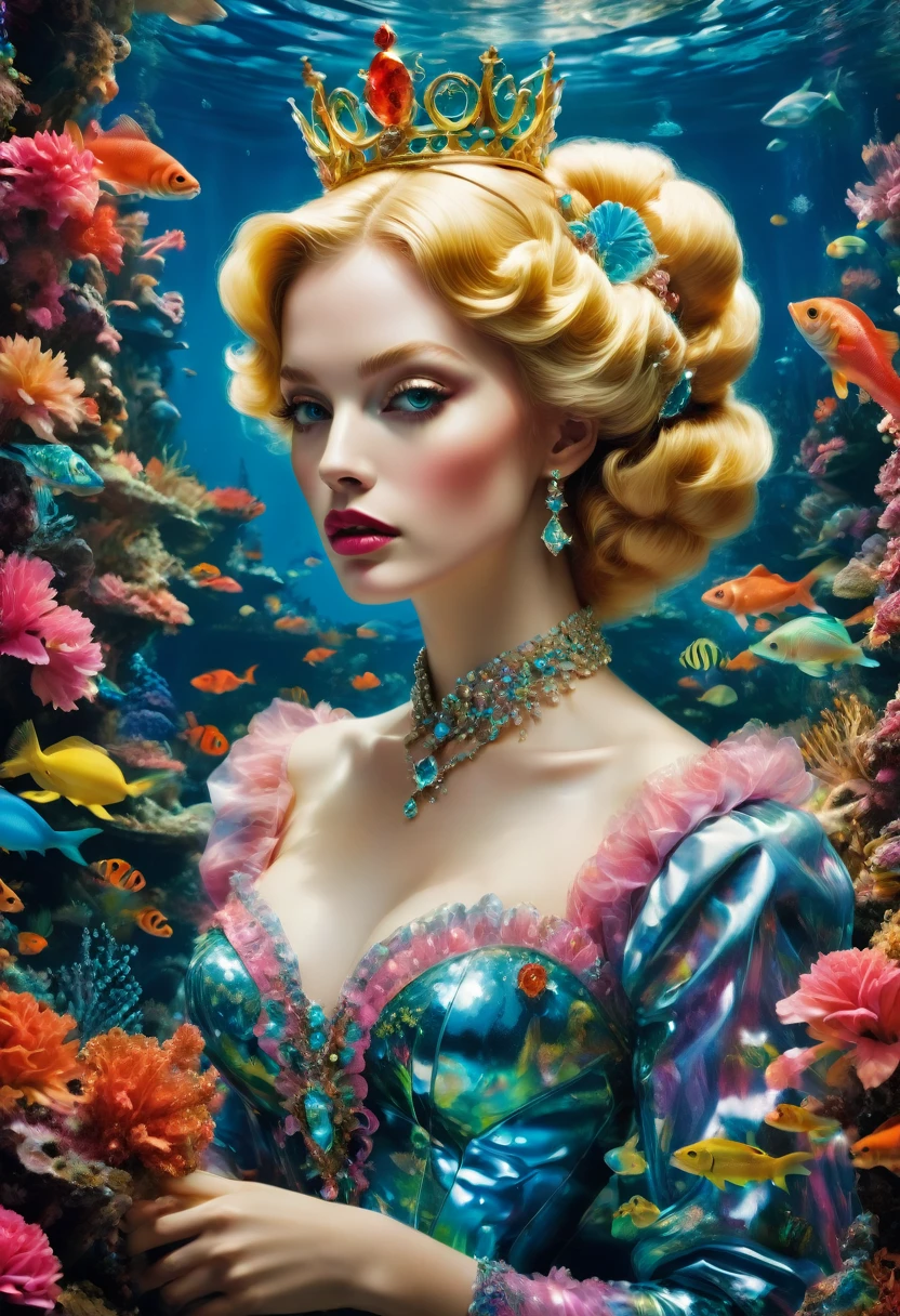 Mermaid Princess, by Miles Aldridge, best quality, masterpiece, very aesthetic, perfect composition, intricate details, ultra-detailed