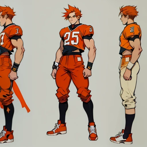 ((manga style,concept art)),Adolescent With orange hair , wearing American Football , Red Shoes