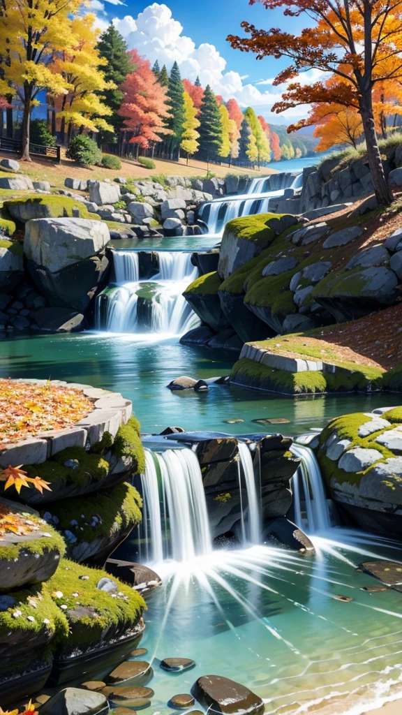 terrain path,
fall,
falls,
lagoon,
groove,
river,
sun,
sun rays,
blue skyes,
fresh climate,