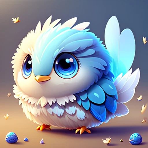 (1Fantasy creature), detailed background, big loving eyes, happy, friendly, blue, white, (((large body))) fluffy, cute BREAK (((tiny wings))), feathers, adorable