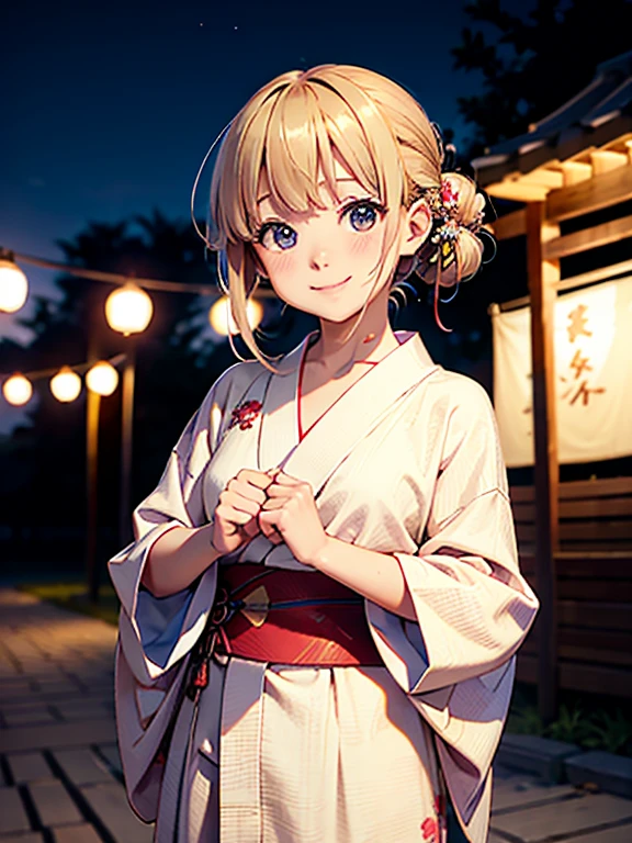 High resolution, highest quality,Hakata yukata、The yukata was cut in half、Smiling girl、Embarrassing、Deserted park at night、