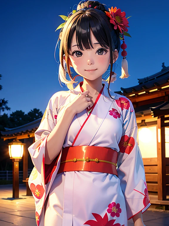 High resolution, highest quality,Hakata yukata、The yukata was cut in half、Smiling girl、Embarrassing、Deserted park at night、