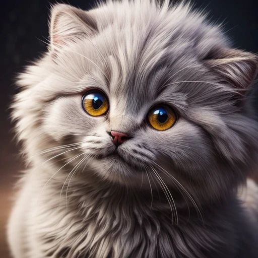 (1Fantasy creature), detailed intricate colorful background, high realism, adorable, loving cute eyes, happy, friendly, grey, brown, white, (((large body))) fluffy, cute BREAK soft fur, fluffy, fuzzy, adorable, high resolution, 8k