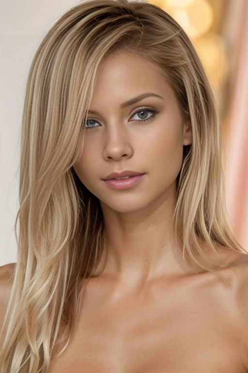 realistic photo of a MyNataLee woman naked posing in front of the camera, Glamorous photo shoot, very long and straight blonde hair, yeux bleus, beautiful face very thin, very slim, MyNataLee femme, anatomie parfaite, fille en forme, staring into the camera, vue de face, walking towards the camera:1.2, hanche forte:1.2, hanche large:1.3, Femme de 25 ans