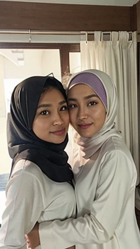Beautuful Women、hijab, indonesian, a room、selfee、White Room、The face is cute、Vanrak Ayyans appears. beautiful、a couple girls